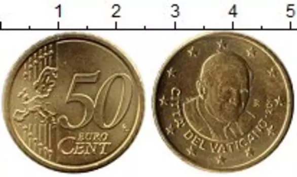 Монета 50 евроцентов Ватикана 2011 года Латунь Бенедикт XVI