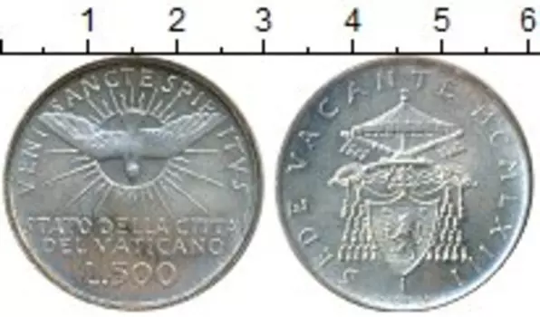 Монета 500 лир Ватикана 1963 года Серебро Вакантный престол