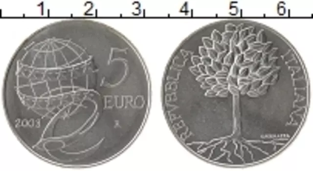 Монета 5 евро Италии 2003 года Серебро Европа для народа