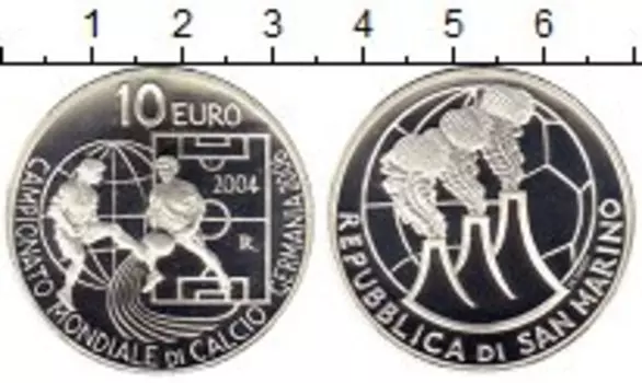 Монета 10 евро Сан-Марино 2004 года Серебро Чемпионат мира по футболу в Германии