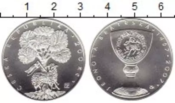 Монета 200 крон Чехии 2007 года Серебро 550 лет основания общины чешских братьев