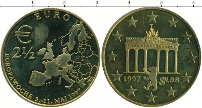 Монета 2 1/2 евро Германии 1997 года Латунь