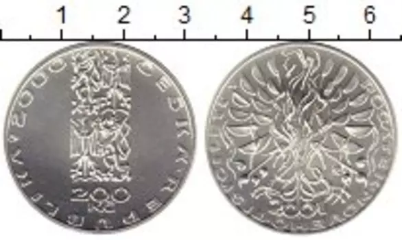 Монета 200 крон Чехии 2001 года Серебро Наступление нового тысячелетия