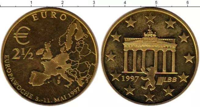Монета 2 1/2 евро Германии 1997 года Латунь UNUSUAL