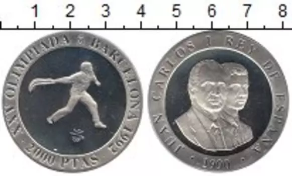 Монета 2000 песет Испании 1990 года Серебро Хуан Карлос I