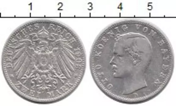 Монета 2 марки Баварии 1903 года Серебро D Отто