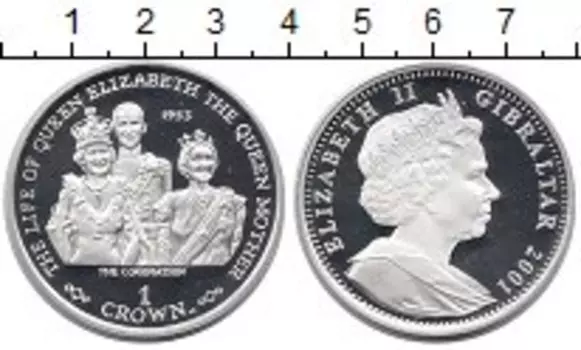 Монета крона Гибралтара 2001 года Серебро Коронация Елизаветы II 1953г