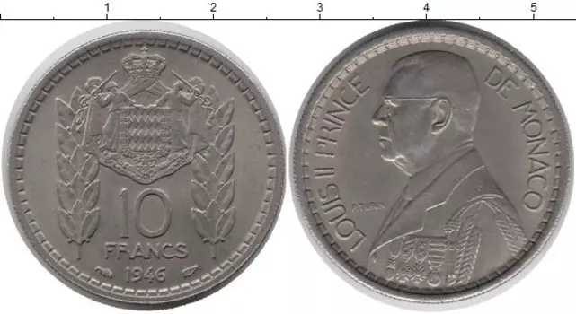 Монета 10 франков Монако 1946 года Медно-никель Луиc II