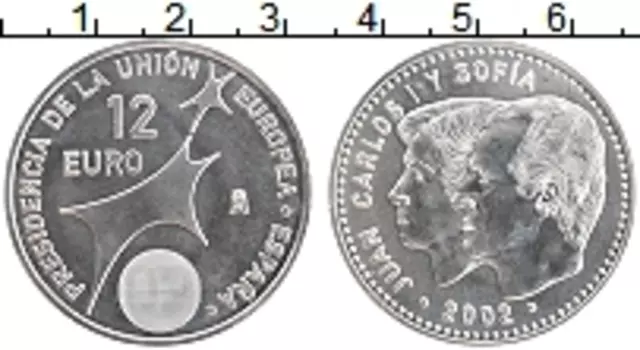 Монета 12 евро Испании 2002 года Серебро Хуан Карлос и София