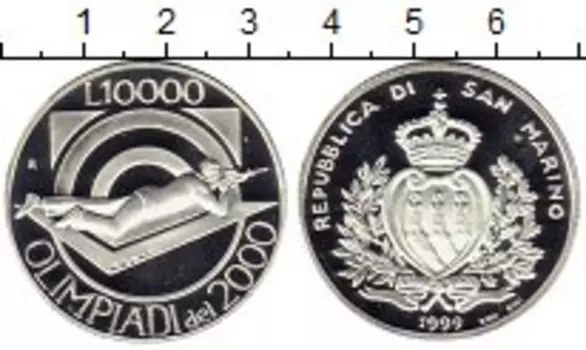Монета 10000 лир Сан-Марино 1999 года Серебро Олимпийские игры, стрельба