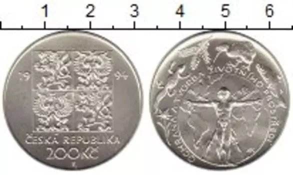 Монета 200 крон Чехии 1994 года Серебро Защита природы