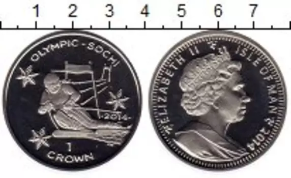 Монета крона Острова Мэн 2014 года Серебро Олимпийские игры, слалом
