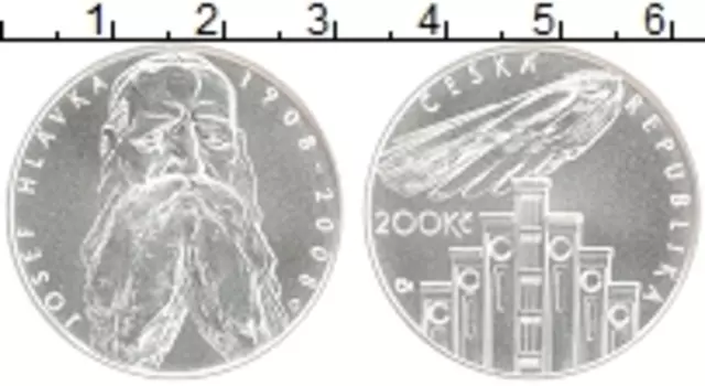Монета 200 крон Чехии 2008 года Серебро 100 лет со дня смерти Йозефа Главка