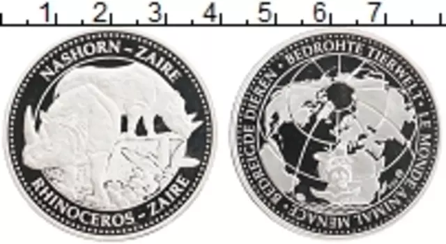 Монета Монетовидный жетон Германии Серебро Носорог, Заир