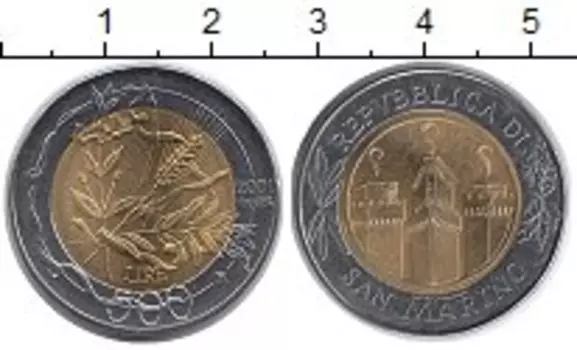 Монета 500 лир Сан-Марино 2001 года Биметалл Редкий год