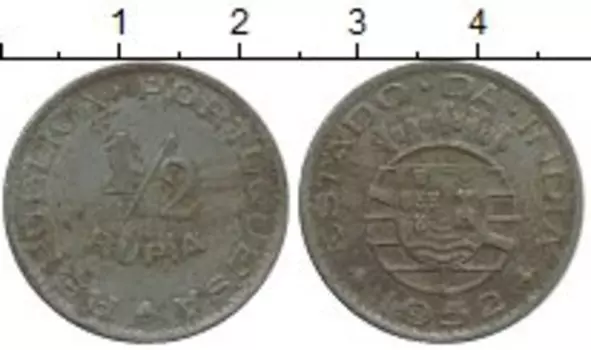 Монета 1/2 рупии Португальской Индии 1952 года Медно-никель