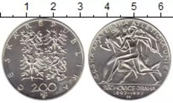 Монета 200 крон Чехии 1997 года Серебро Чешский любительский спортивный союз