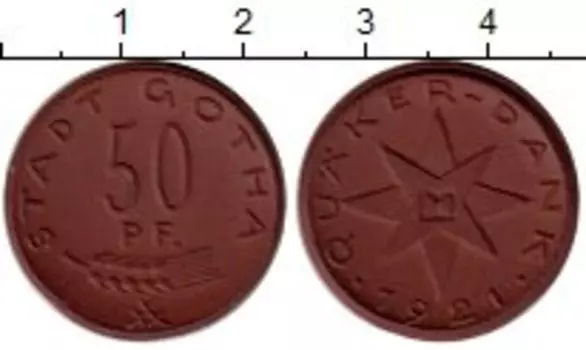 Монета 50 пфеннигов Германия : Нотгельды 1921 года Фарфор Город Гота