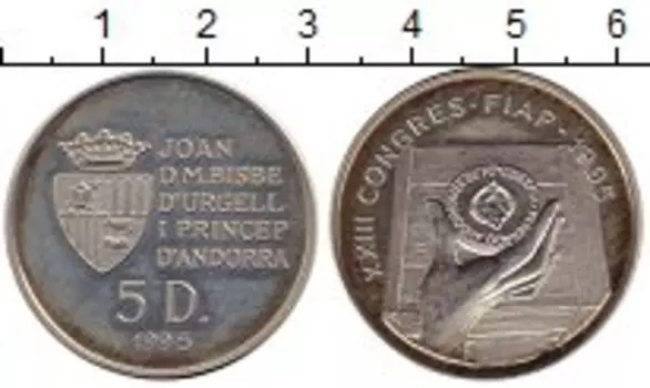 Монета 5 динерс Андорры 1995 года Серебро XXIII Конгресс FIAP
