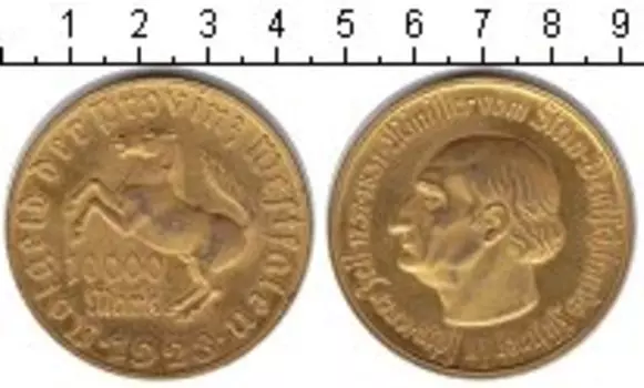 Монета 10000 марок Вестфалии 1923 года Медь Минилтер вон Штейн