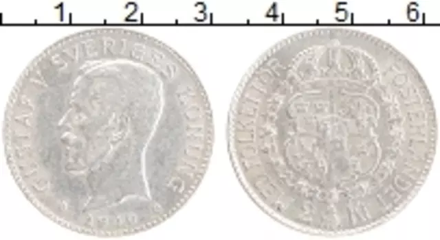 Монета 2 кроны Швеции 1940 года Серебро Густав V