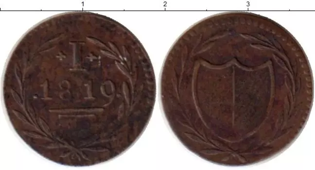Монета геллер Франкфурта 1819 года Медь Юденпфенниг