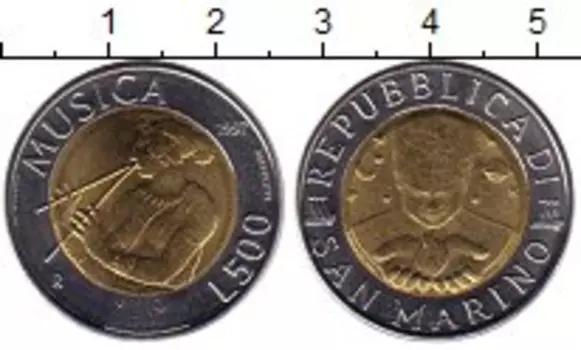Монета 500 лир Сан-Марино 1997 года Биметалл Музыка
