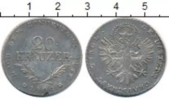 Монета 20 крейцеров Тироля 1809 года Серебро