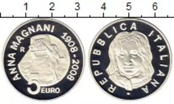 Монета 5 евро Италии 2008 года Серебро Анна Маньяни