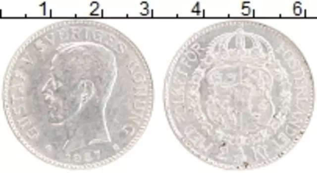 Монета 2 кроны Швеции 1937 года Серебро Густав V