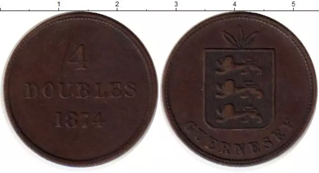 Монета 4 дубля Гернси 1874 года Медь