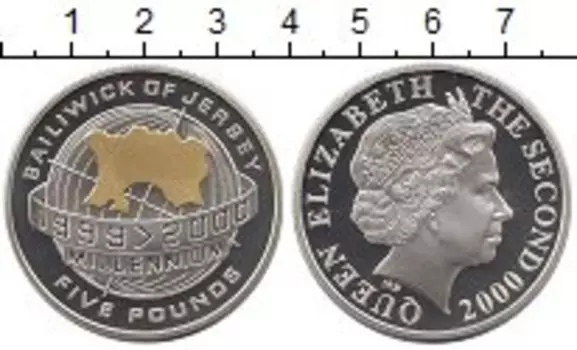 Монета 5 фунтов Острова Джерси 2000 года Серебро Миллениум
