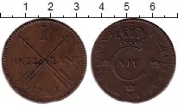 Монета скиллинг Швеции 1825 года Медь Карл XIV