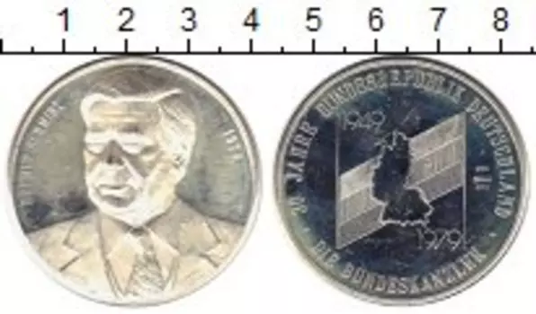 Медаль ФРГ 1979 года Серебро 30 лет ФРГ, Гельмут Шмидт