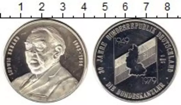 Медаль ФРГ 1979 года Серебро 30 лет ФРГ, Людвиг Эрхард