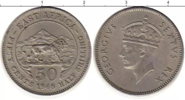 Монета 50 центов Восточной Африки 1948 года Медно-никель Георг VI