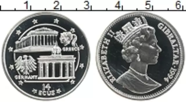 Монета 14 экю Гибралтара 1994 года Серебро Германия Греция