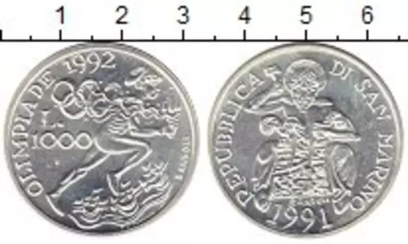 Монета 1000 лир Сан-Марино 1991 года Серебро Олимпийские игры