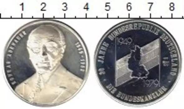 Медаль ФРГ 1979 года Серебро 30 лет ФРГ, Конрад Аденауэр