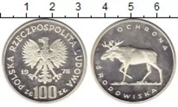 Монета 100 злотых Польши 1978 года Серебро Лось