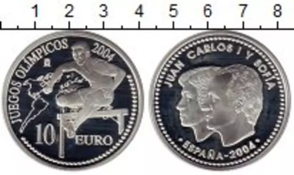 Монета 10 евро Испании 2004 года Серебро Олимпийские игры, бег с барьерами