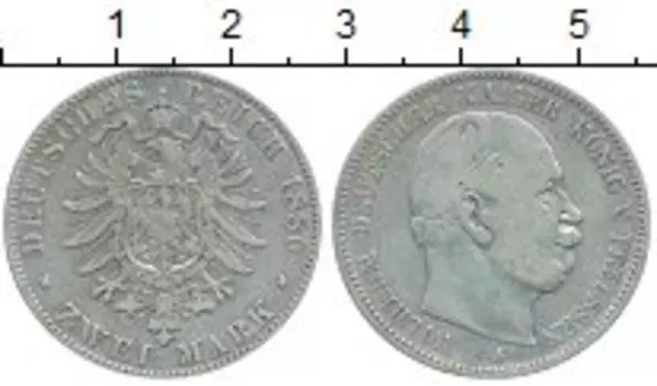 Монета 2 марки Пруссии 1880 года Серебро Вильгельм