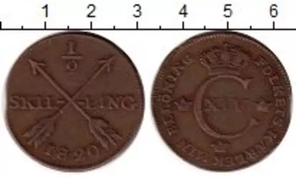 Монета 1/2 скиллинга Швеции 1820 года Медь Карл XIV