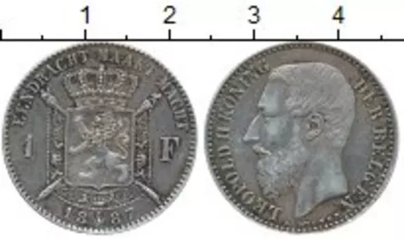 Монета франк Бельгии 1887 года Серебро Леопольд II