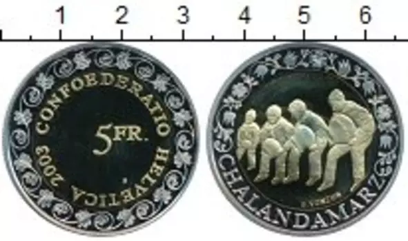 Монета 5 франков Швейцарии 2003 года Биметалл Фестиваль проводы зимы