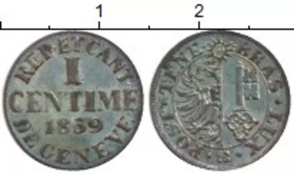 Монета сантим Женевы 1839 года Серебро