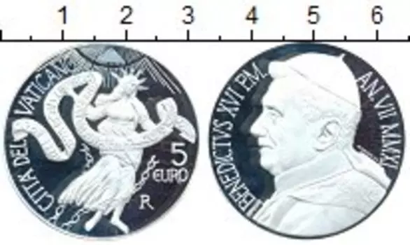 Монета 5 евро Ватикана 2011 года Серебро Бенедикт XVI