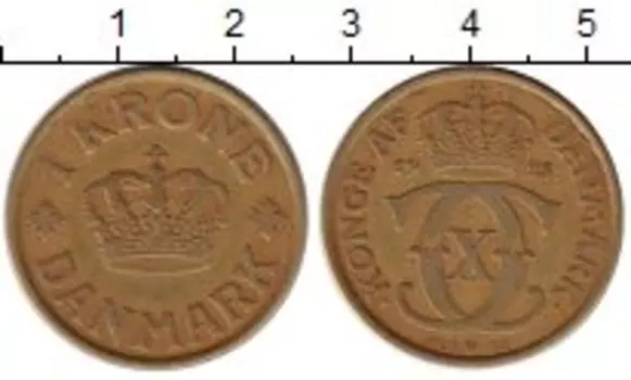 Монета крона Дании 1925 года Латунь Кристиан Х