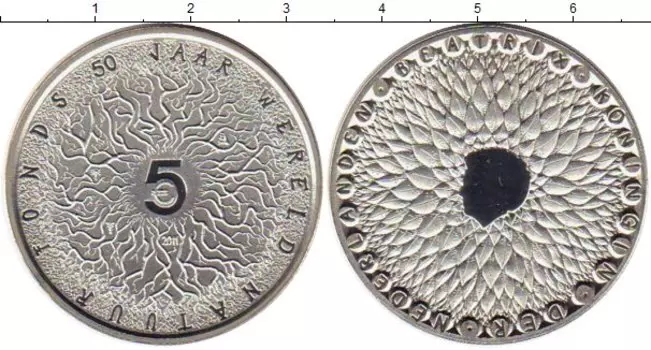 Монета 5 евро Нидерланд 2011 года Посеребрение 50 лет фонду дикой природы