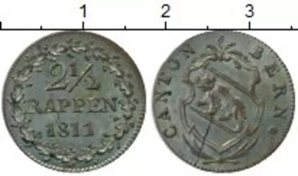Монета 2 1/2 раппа Берна 1811 года Серебро